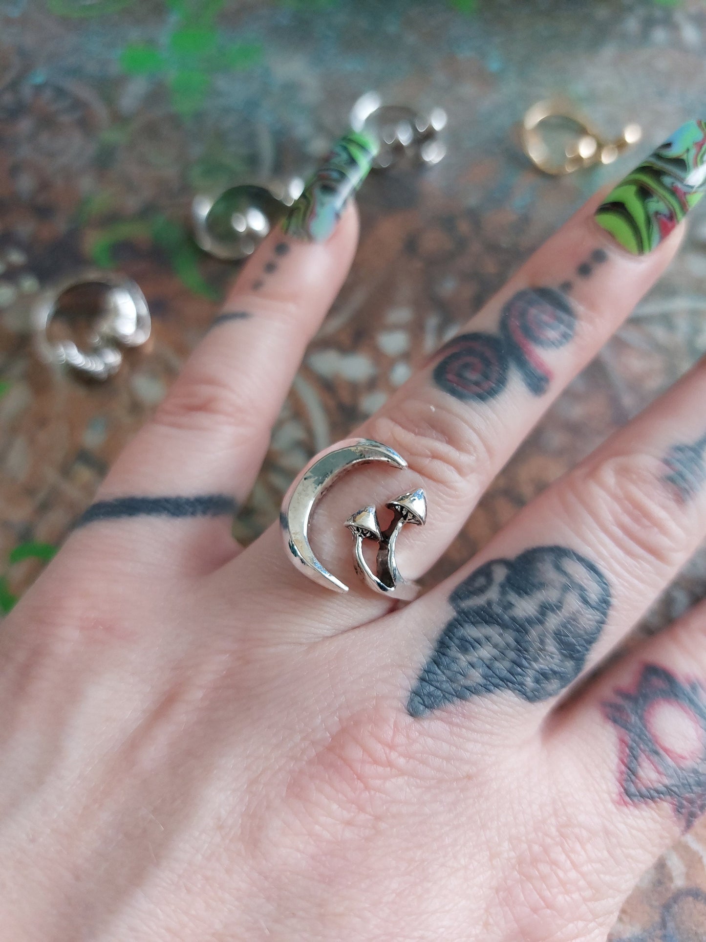 Mushroom Ring, one size, adjustable, wiccan, pagan, open ring, nature