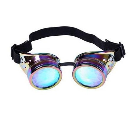 Kaleidoscope Rainbow Vision Trippy Festival Rave steampunk Goggles oil slick iridescent