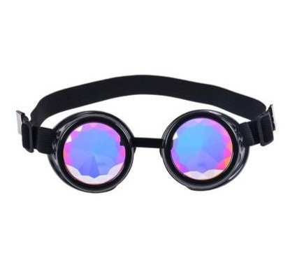 Kaleidoscope Rainbow Vision Trippy Festival Rave steampunk Goggles black