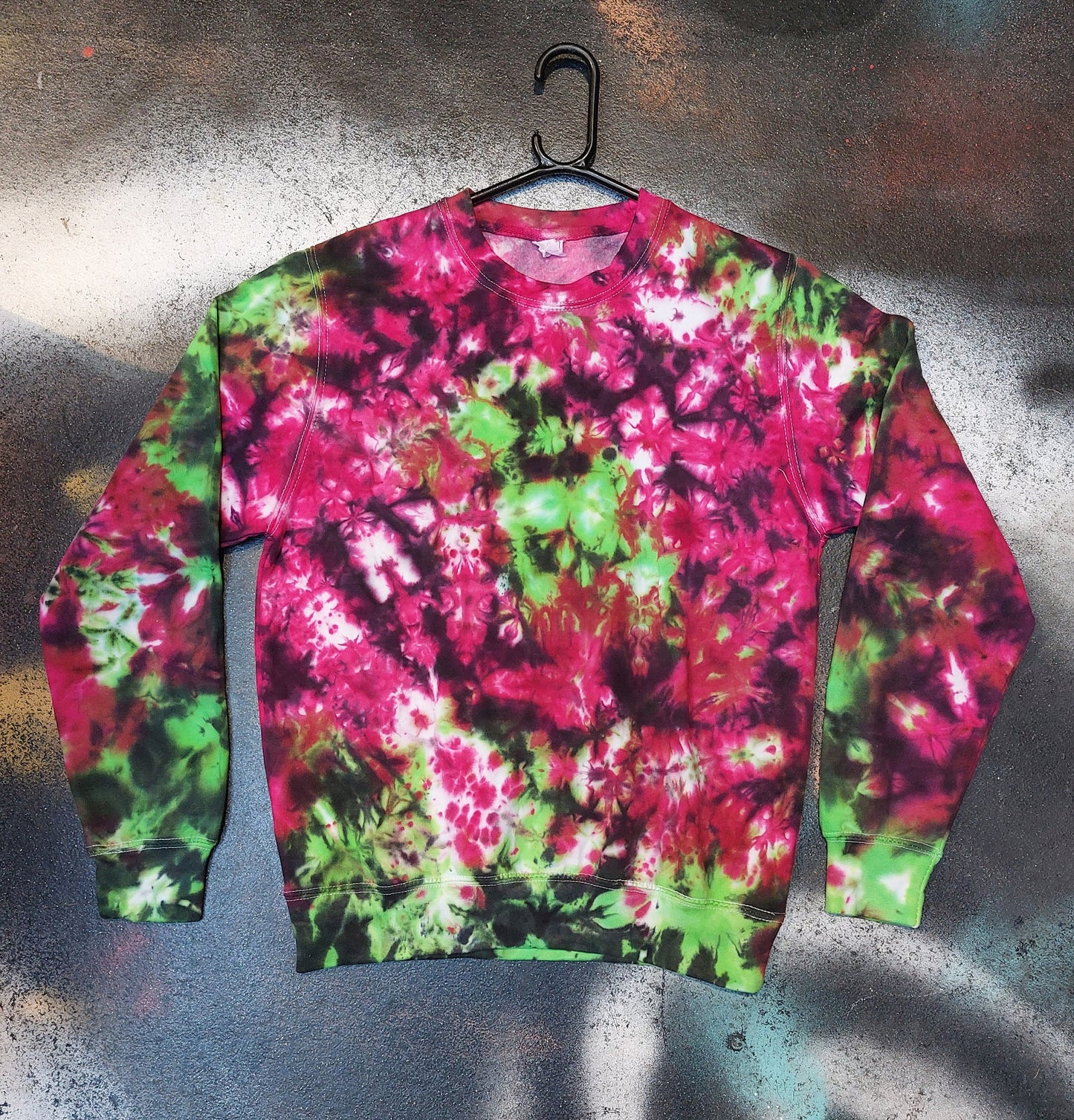 Tie Dye acid green and pink multicolour scrunch trippy hippy rave sweatshirt hoodie UNISEX XS-5XL