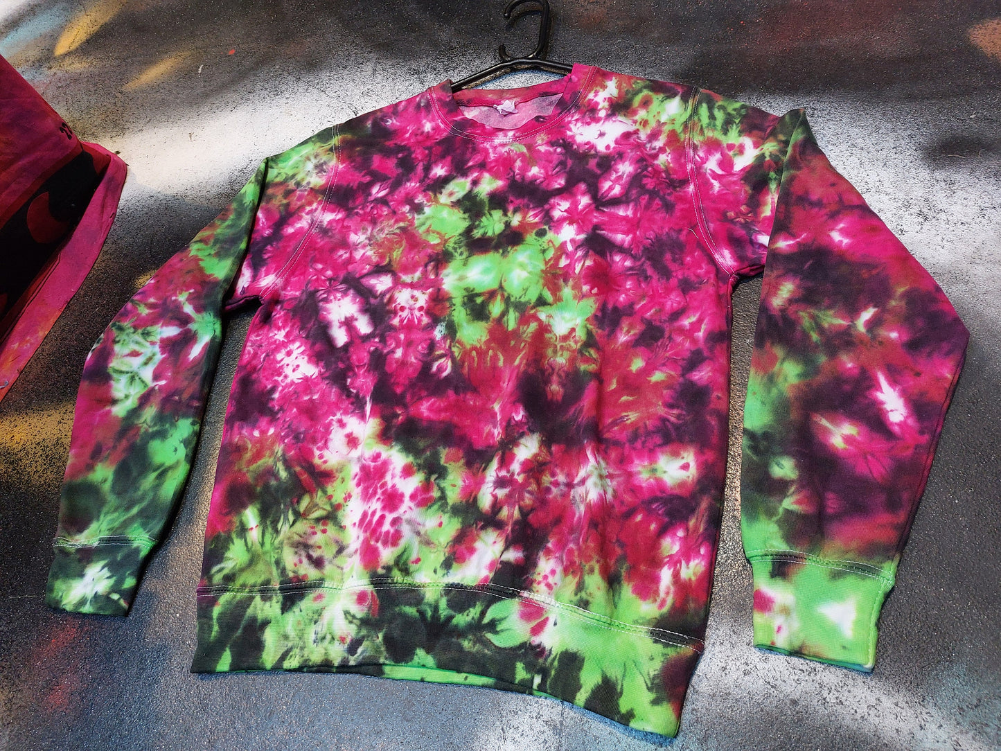 Tie Dye acid green and pink multicolour scrunch trippy hippy rave sweatshirt hoodie UNISEX XS-5XL