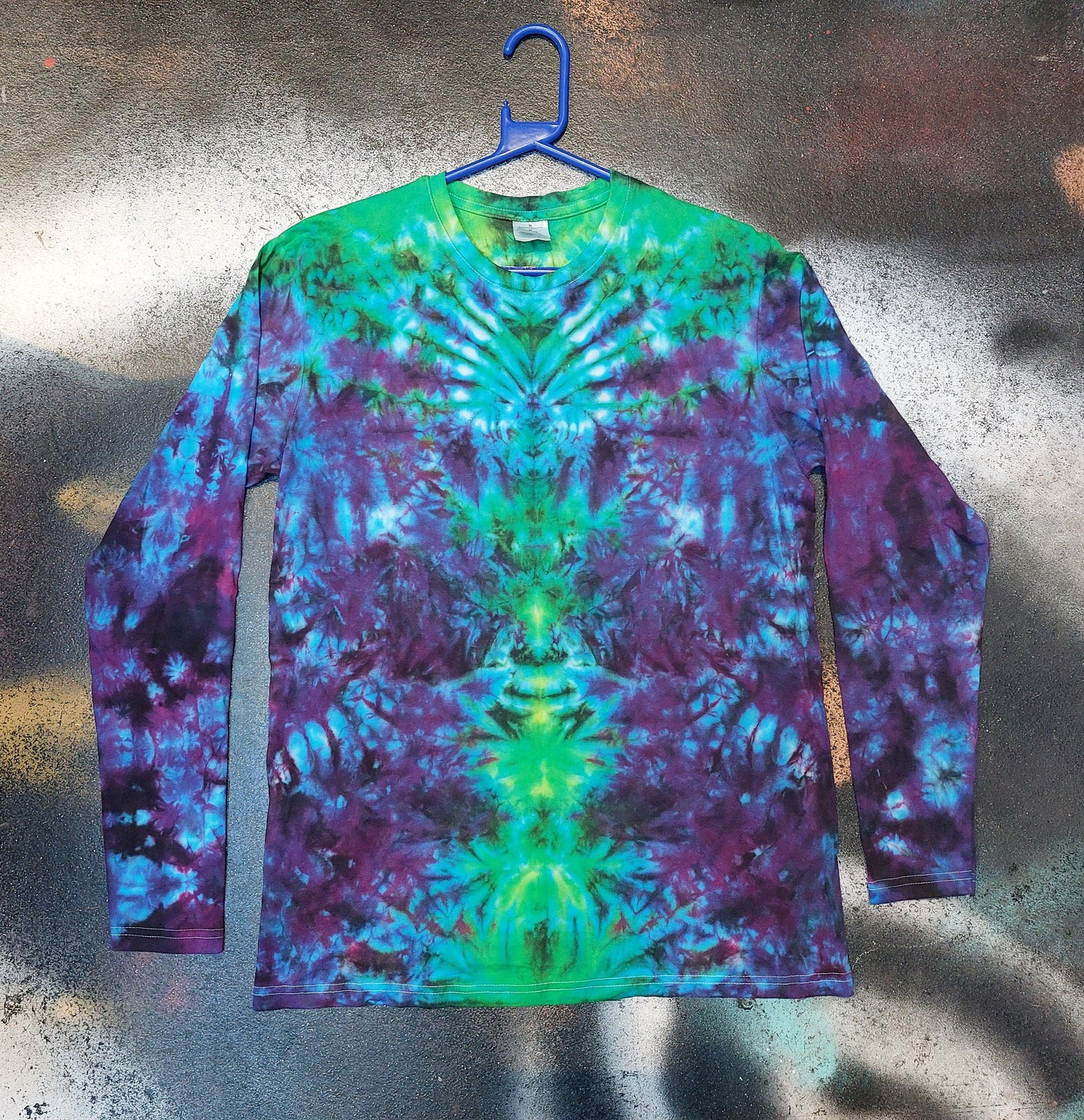 Tie Dye totem scrunch long sleeve purple green blue T shirt UNISEX S-4XL