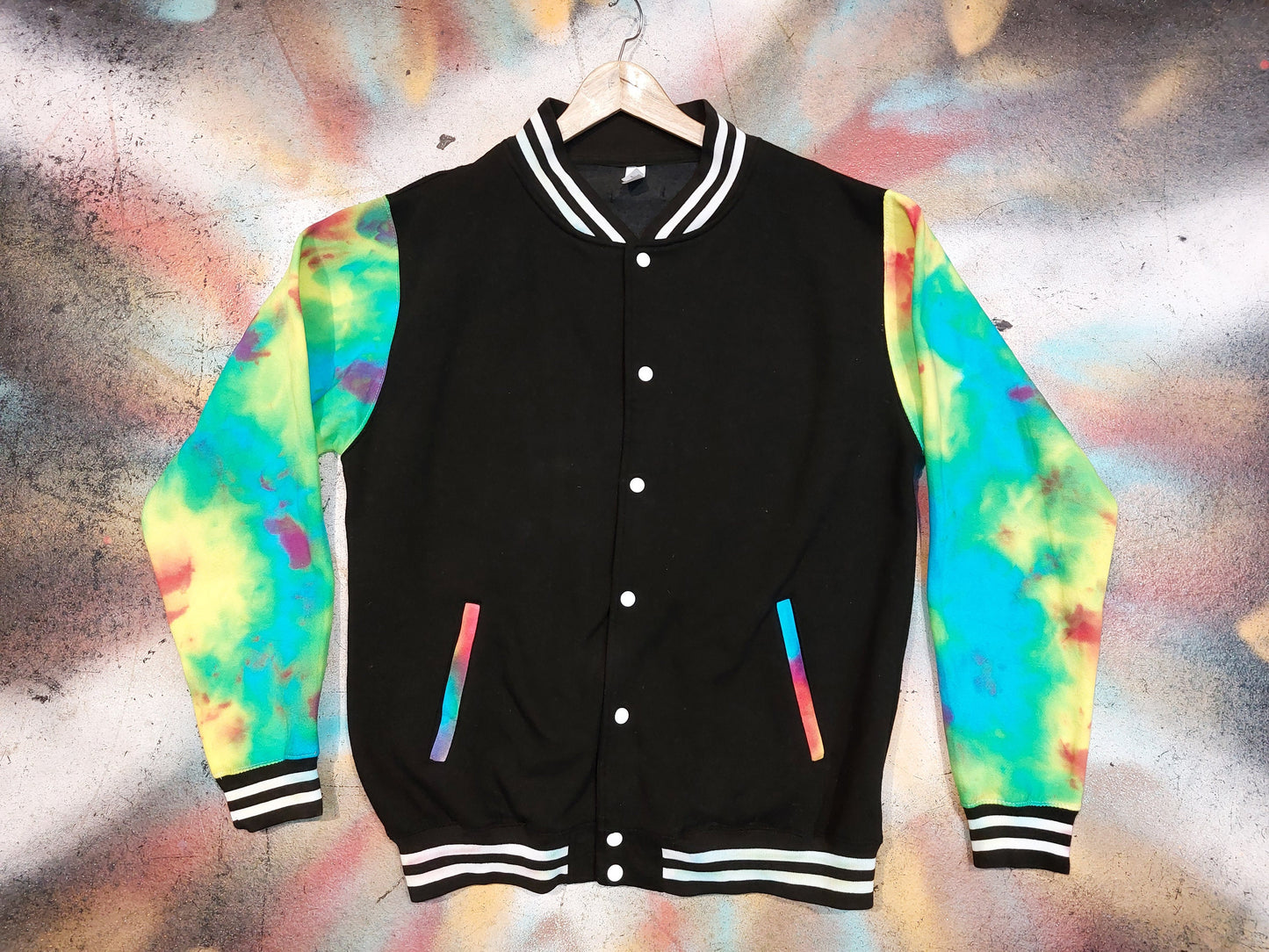 Tie Dye trippy rainbow college style jock varsity jacket Handmade