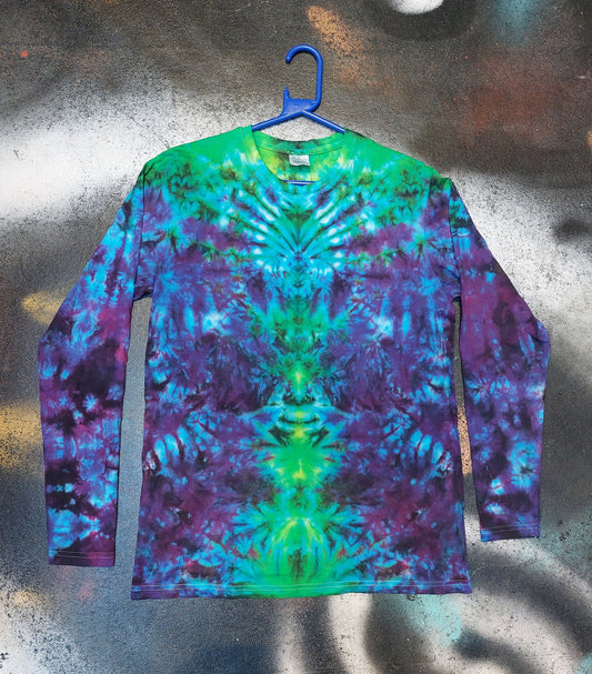 Tie Dye totem scrunch long sleeve purple green blue T shirt UNISEX S-4XL