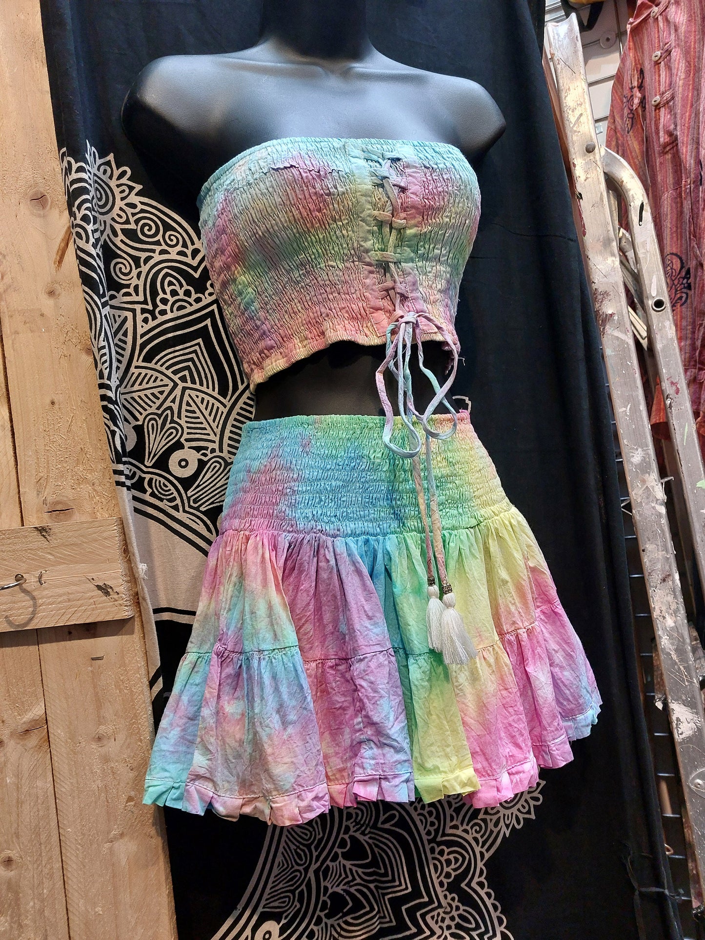 Tie Dye crop top and mini skirt set Boob tube belly top festival outfit