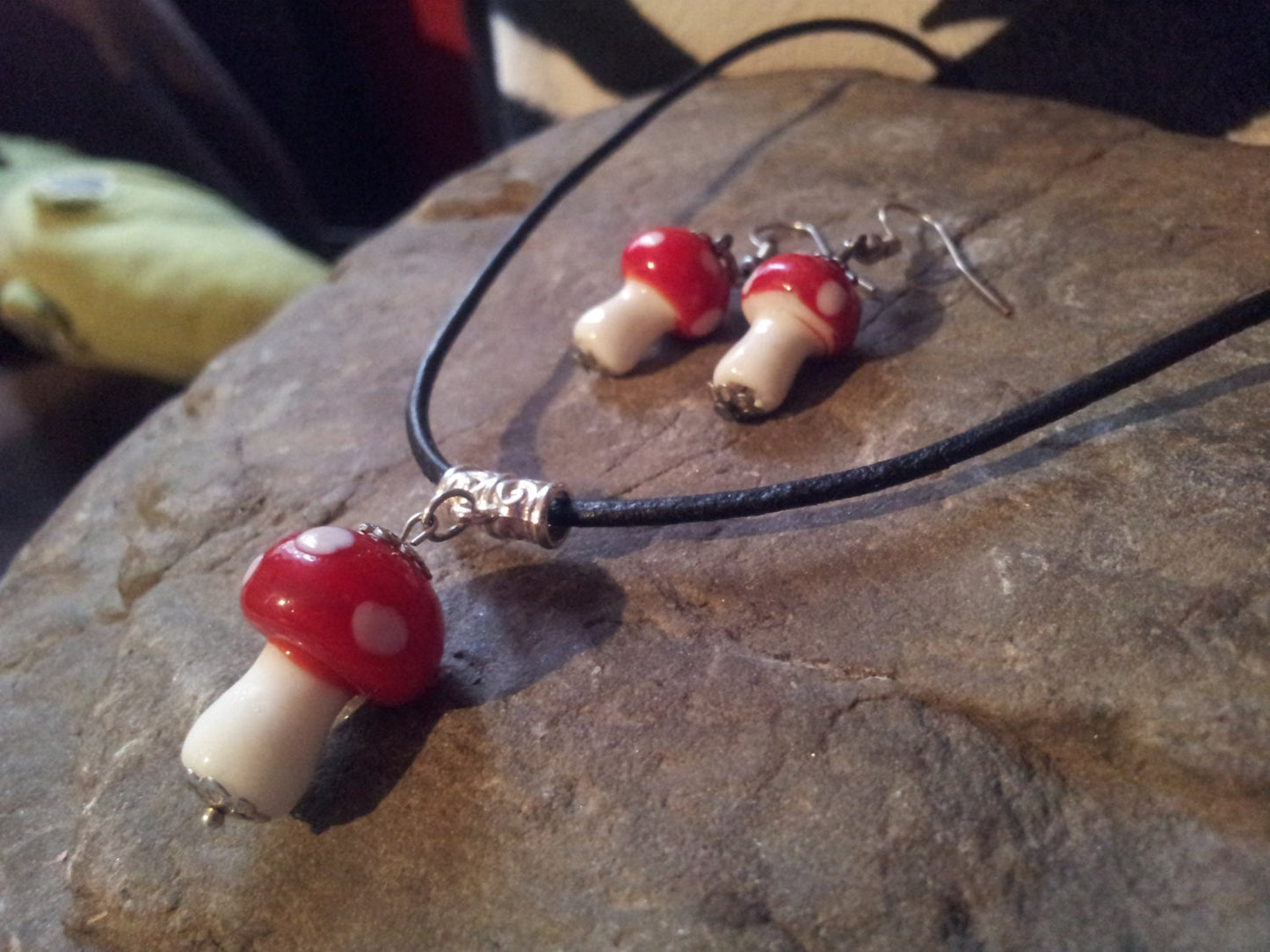 Glass Magic Mushroom Choker & Earring set