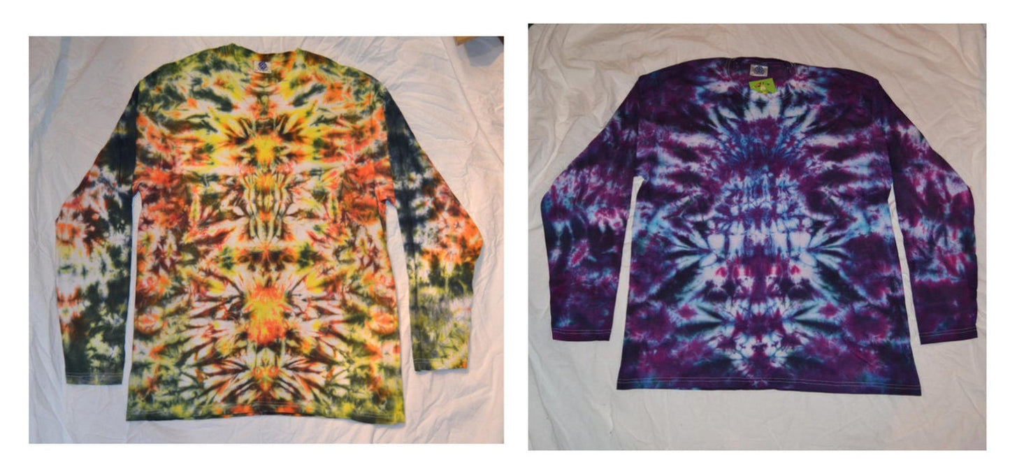 Tie Dye totem scrunch long sleeve Firey T shirt UNISEX S-4XL