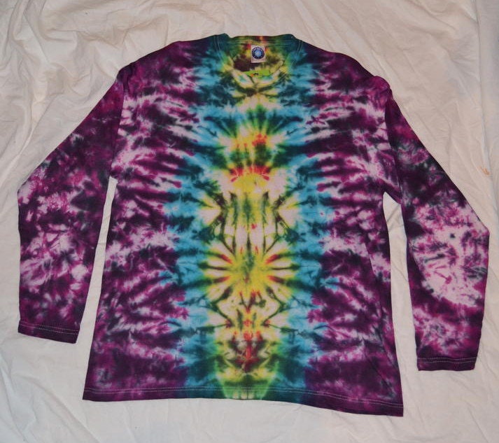 Tie Dye totem scrunch long sleeve Rainbow multi colour T shirt UNISEX S-4XL