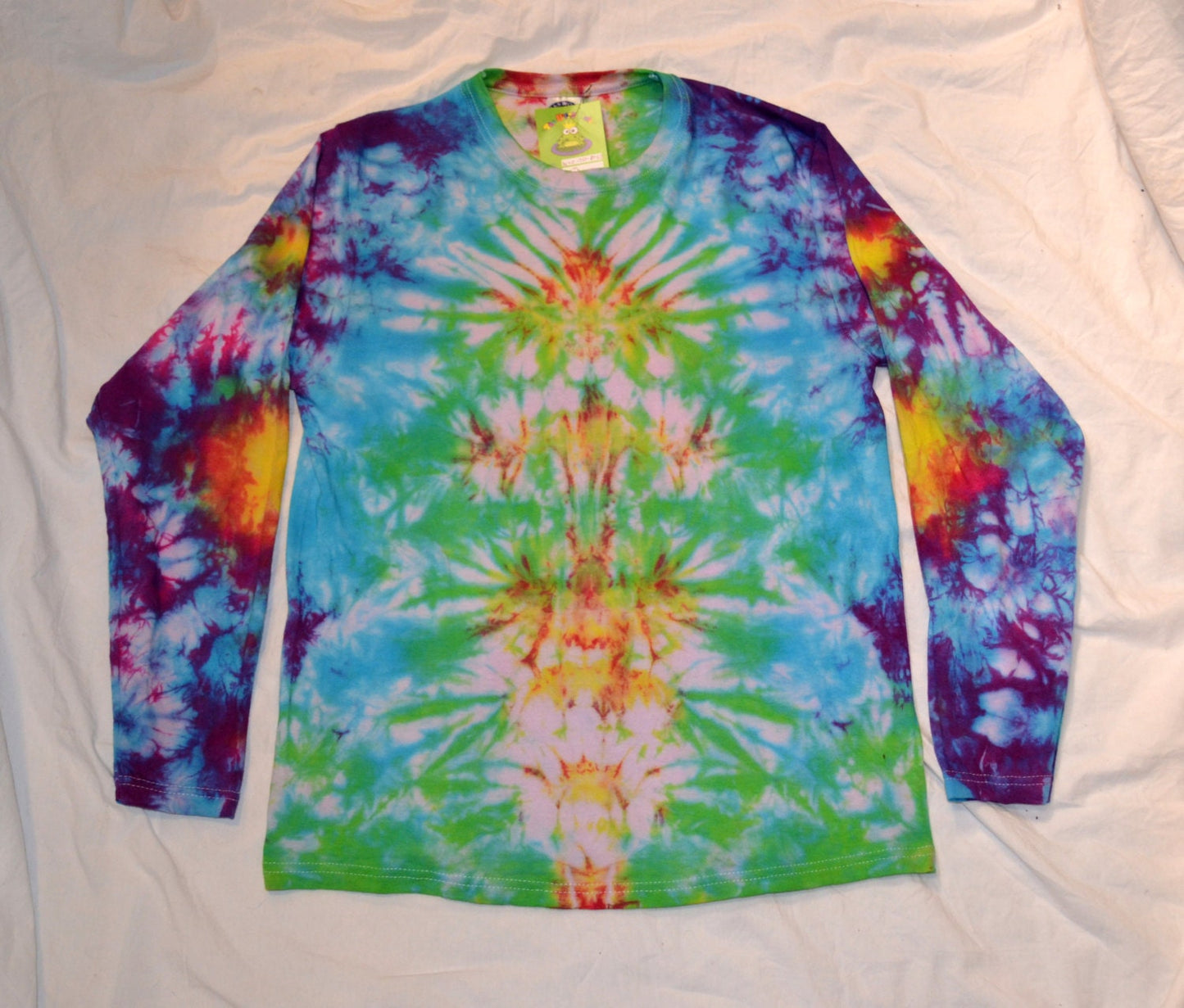 Tie Dye totem scrunch long sleeve Rainbow multi colour T shirt UNISEX S-4XL