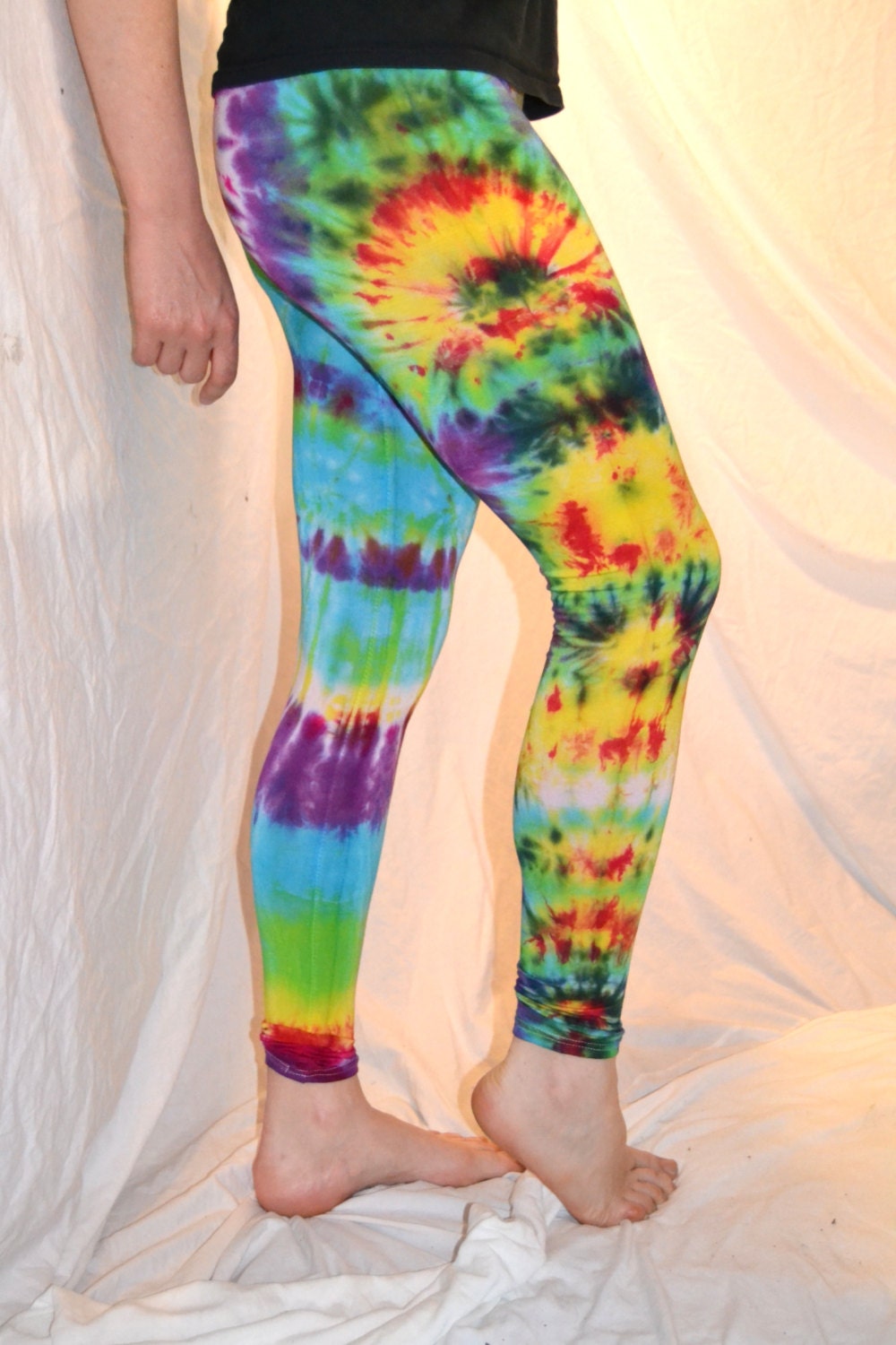 Tie Dye Psychedelic Handmade Leggings MULTI COLOUR custom design FREESIZE