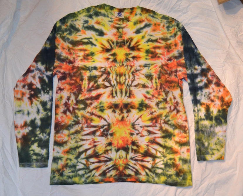 Tie Dye totem scrunch long sleeve Firey T shirt UNISEX S-4XL