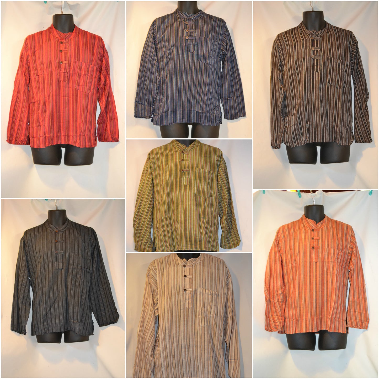 Grandad shirt collarless Hippy festival top STRIPE