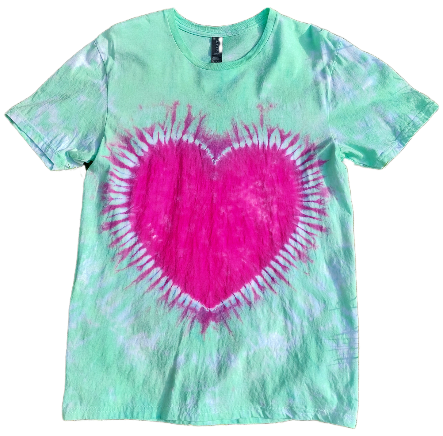 Tie Dye Heart festival hippy handmade green T shirt UNISEX S-5XL