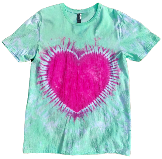 Tie Dye Heart festival hippy handmade green T shirt UNISEX S-5XL