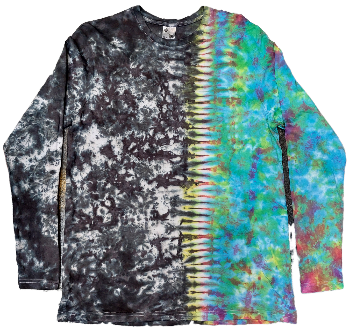 Tie Dye rainbow and black long sleeve T shirt UNISEX S-4XL