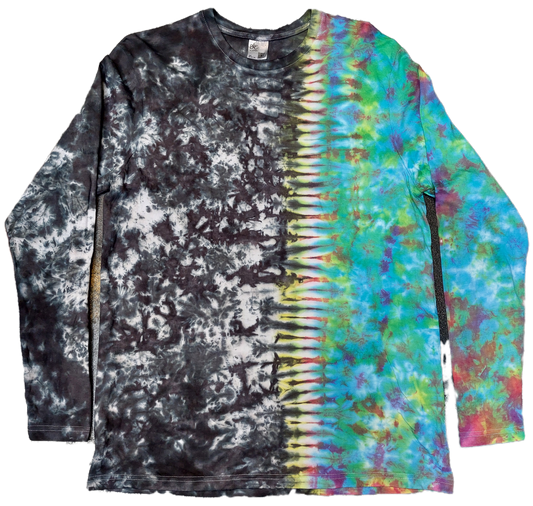 Tie Dye rainbow and black long sleeve T shirt UNISEX S-4XL