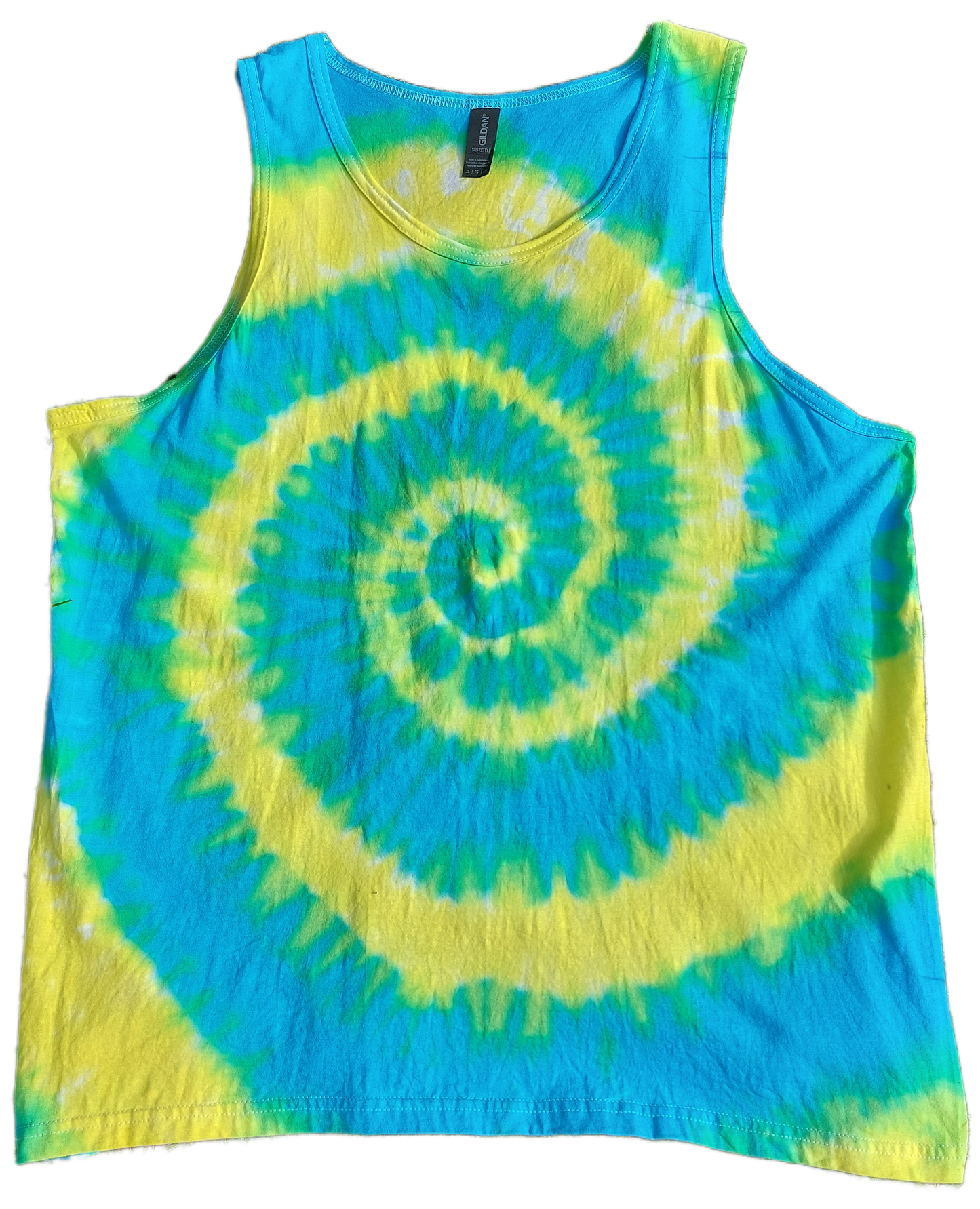 Blue Green Yellow spiral festival tie dye t shirt tank vest top men's summer size S-2XL
