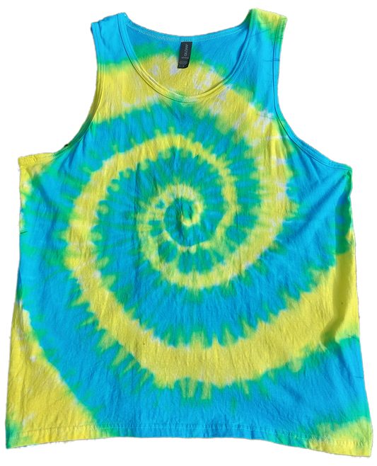 Blue Green Yellow spiral festival tie dye t shirt tank vest top men's summer size S-2XL