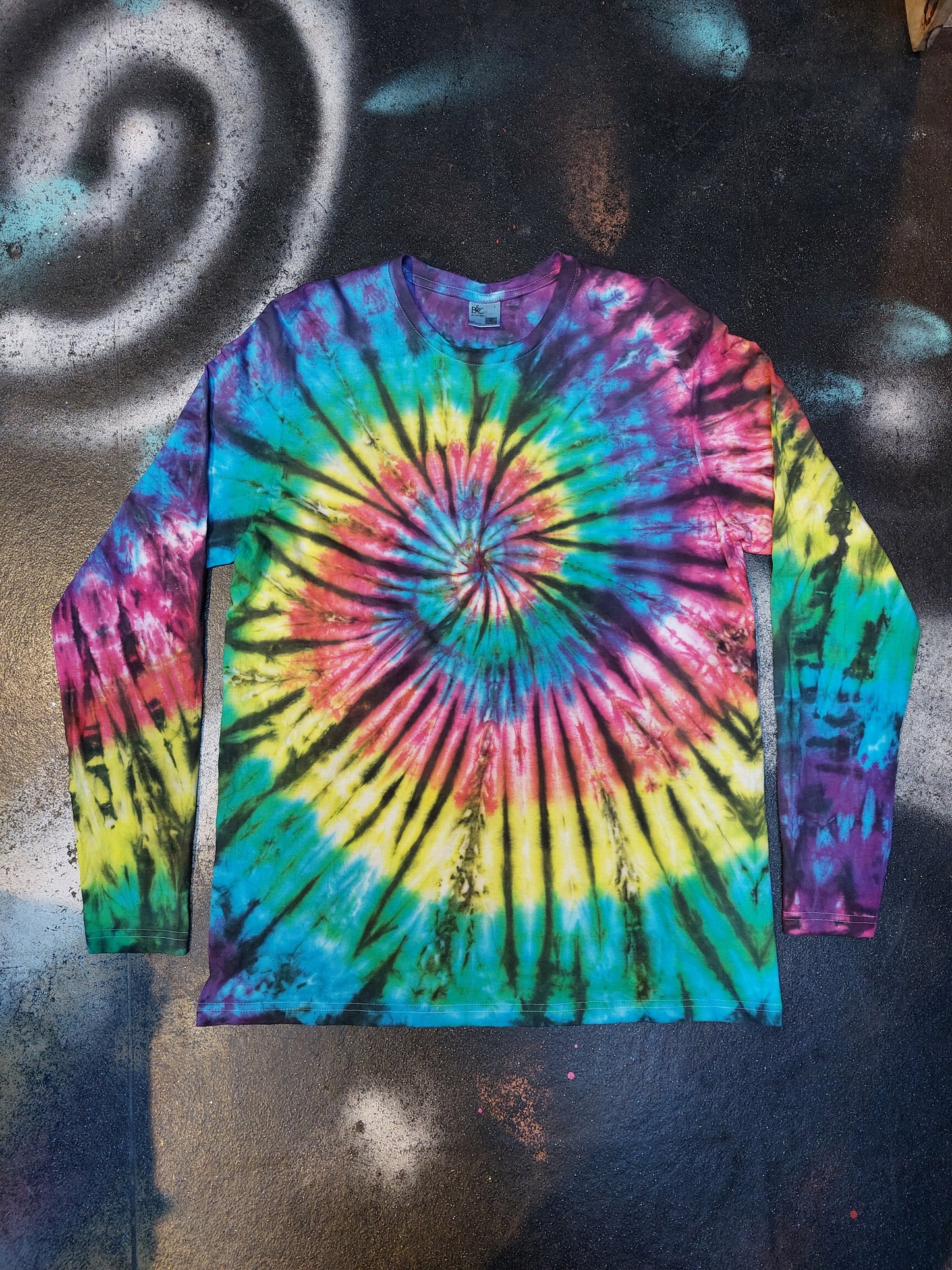 Tie Dye dark black rainbow Spiral swirl long sleeve T shirt UNISEX S-4XL