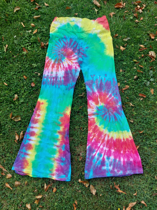 Tie Dye Psychedelic Handmade Hippy Flares Leggings Yoga pants Rainbow Spiral