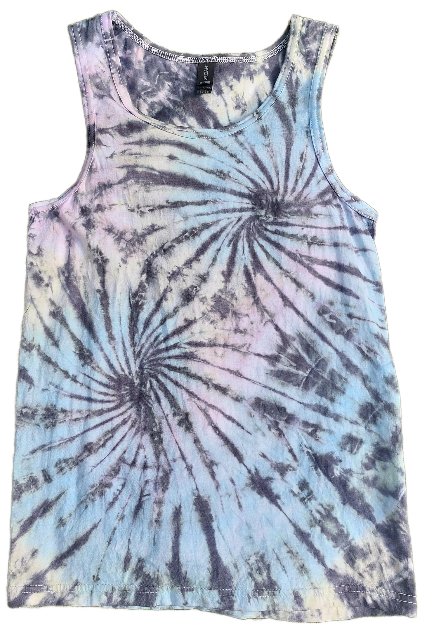 Pastel rainbow black faded look double spiral festival tie dye t shirt tank vest top men's summer size S-2XL (Copy)