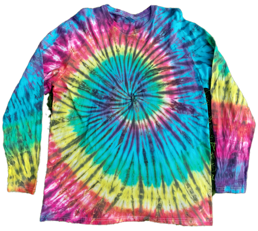 Tie Dye dark black rainbow Spiral swirl long sleeve T shirt UNISEX S-4XL