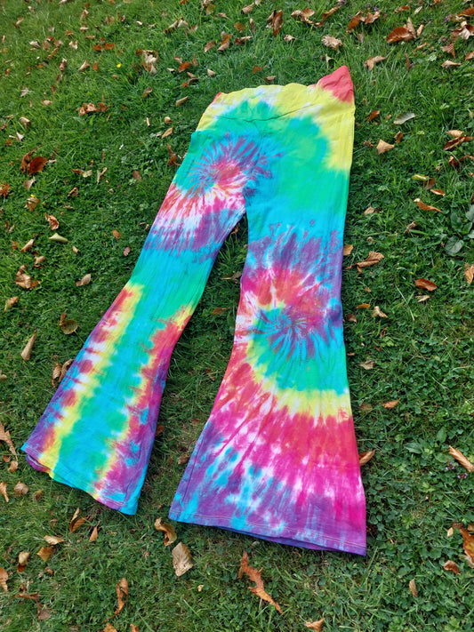 Tie Dye Psychedelic Handmade Hippy Flares Leggings Yoga pants Rainbow Spiral