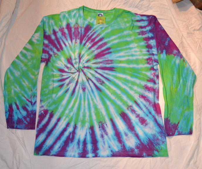 Tie Dye Purple green Spiral swirl long sleeve T shirt UNISEX S-4XL