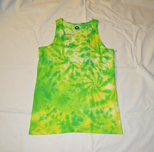 Green Yellow scrunch festival tie dye t shirt tank vest top men's summer size S-2XL